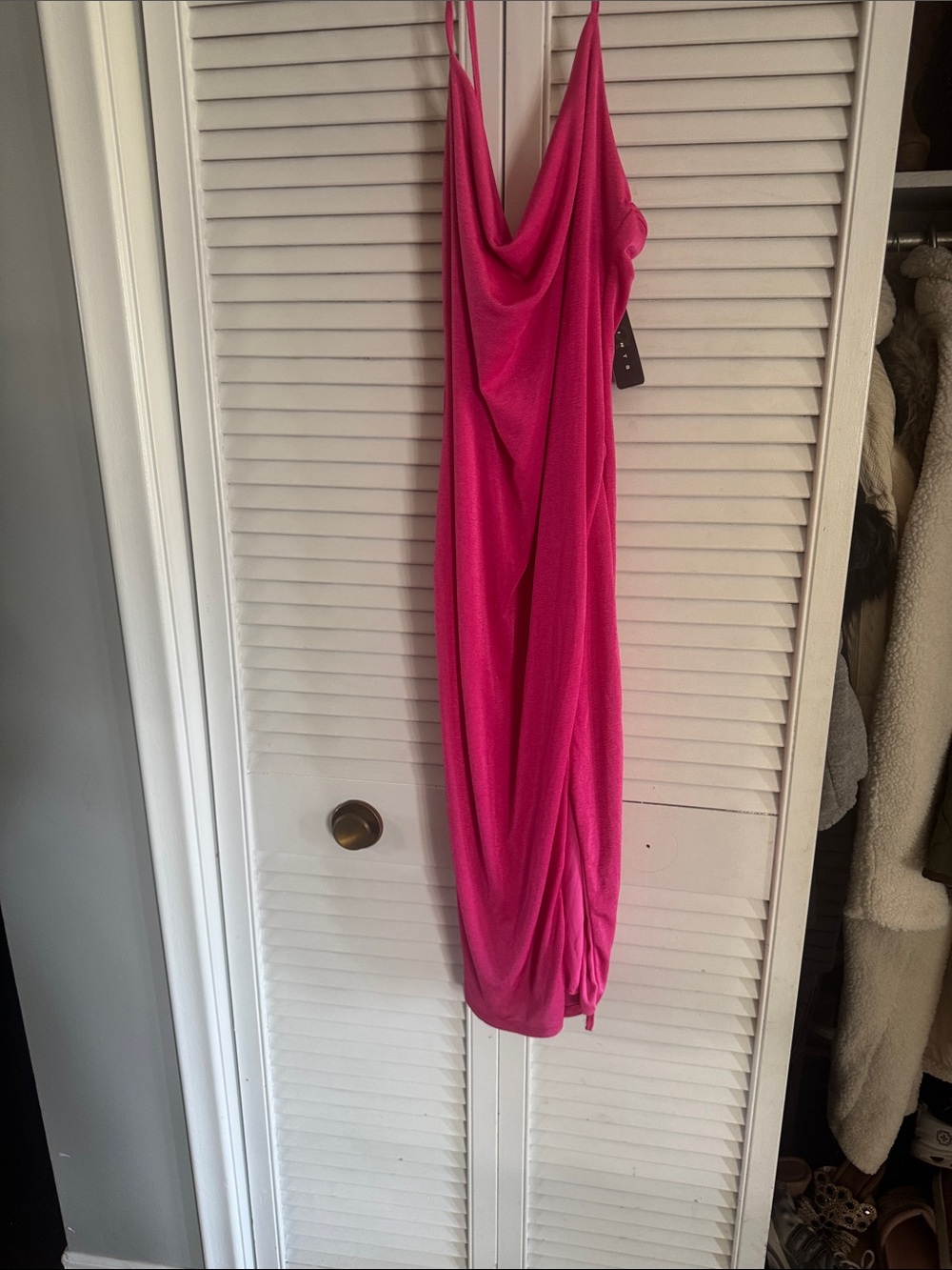 Strapless Cowl Neck Slip Dress in Hot Pink